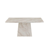 Apollo 200cm Fixed Top Taupe Marble Dining Table with 6 Beige Fabric Swivel Chairs - Pendle Village Furniture